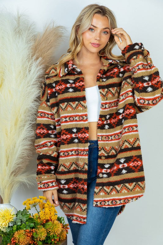 PLUS SIZE Long Sleeve Aztec Print Woven Jacket