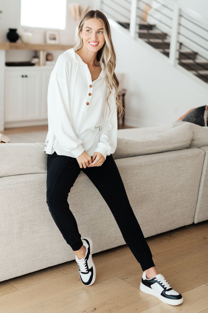 Happier Now Henley Hoodie in Ivory